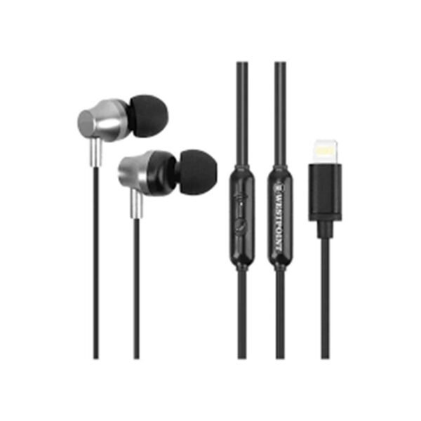 West Point WP-413 Ultimate Stereo Lightning Earphones – Sleek Sound Excellence | DZ Mobile Shop